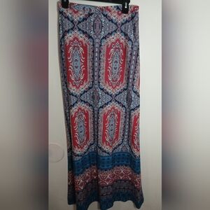 Lily Star Boho Midi Maxi Skirt Red Blue Paisley Print Size M Cottagecore Beachy